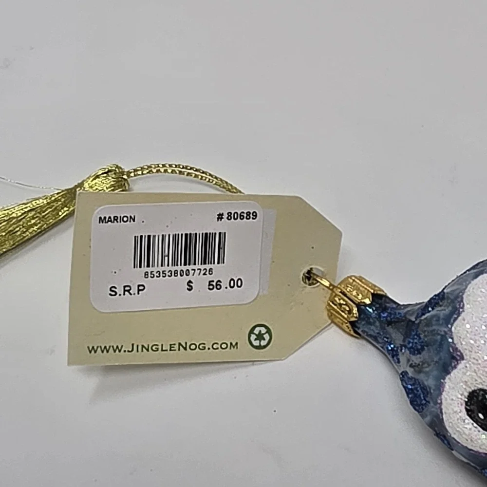 NIB JingleNog Marion Blue Bird Ornament #80689 Hand Blown & Painted in Poland